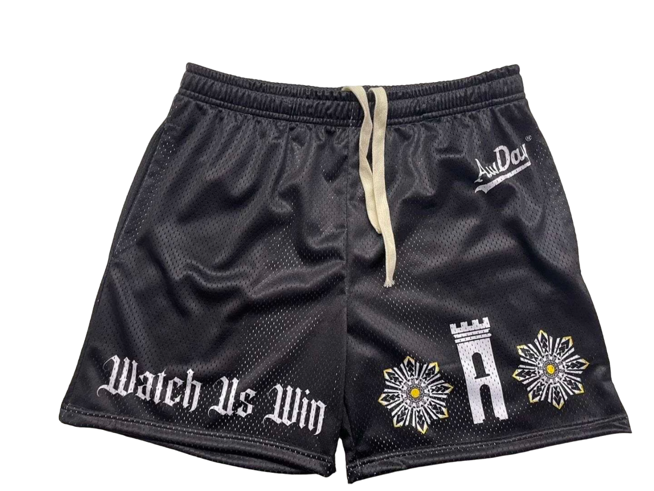 AwDay “WATCH US WIN” mesh shorts w/ drawstring