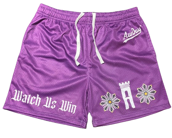 AwDay “WATCH US WIN” mesh shorts w/ drawstring