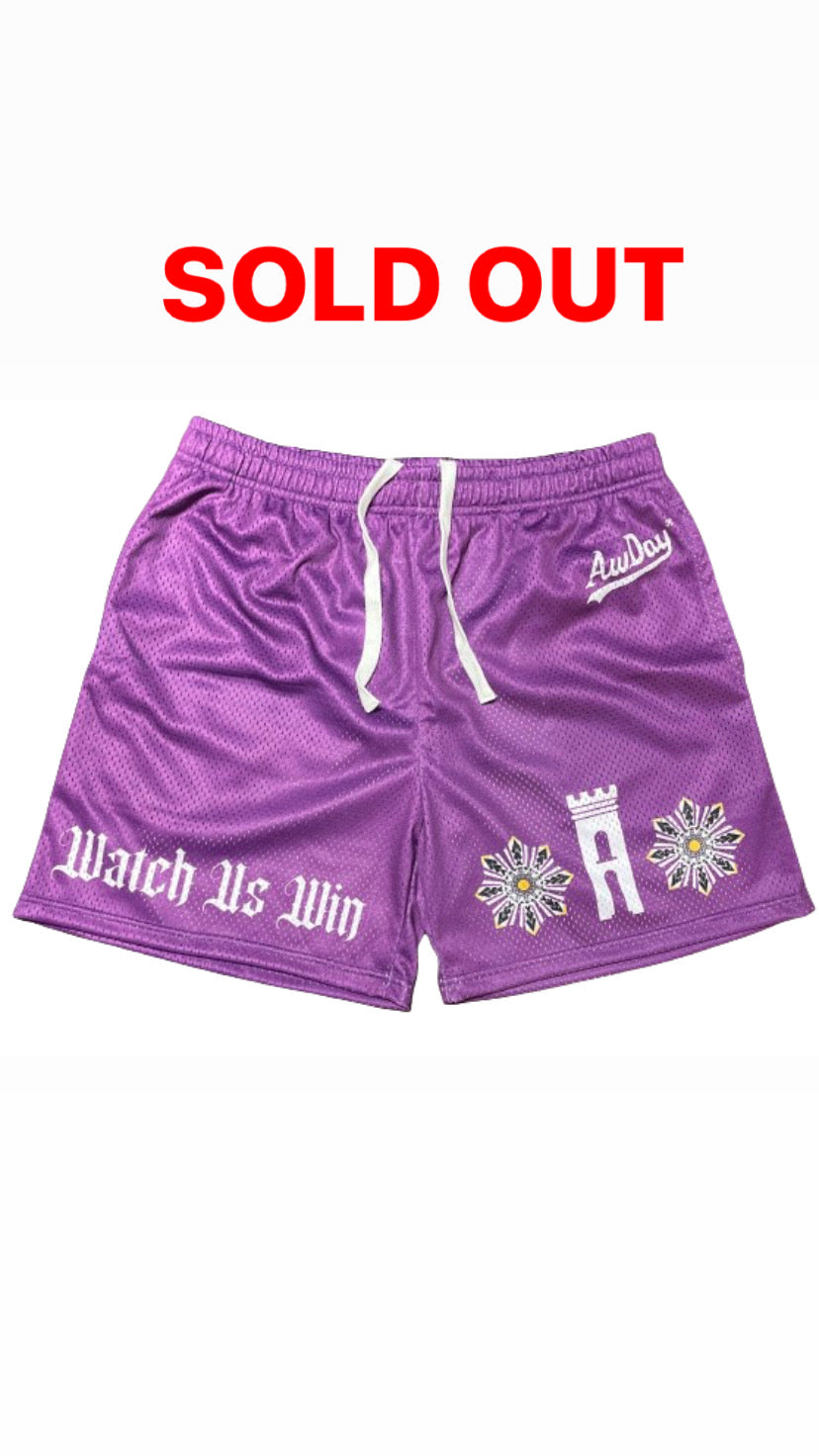 AwDay “WATCH US WIN” mesh shorts w/ drawstring