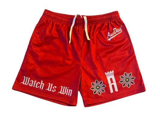 AwDay “WATCH US WIN” mesh shorts w/ drawstring