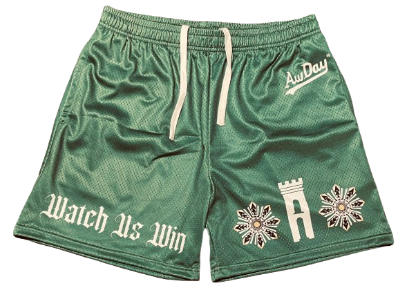 AwDay “WATCH US WIN” mesh shorts w/ drawstring