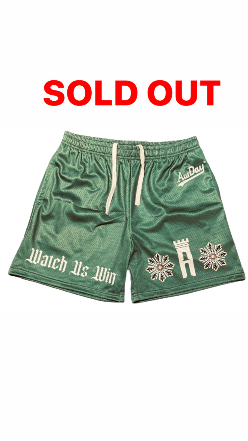 AwDay “WATCH US WIN” mesh shorts w/ drawstring